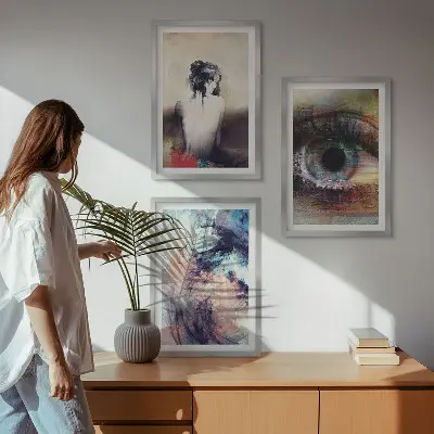 Wanddecoratieset schilderijen abstract portret van een vrouw met emoties