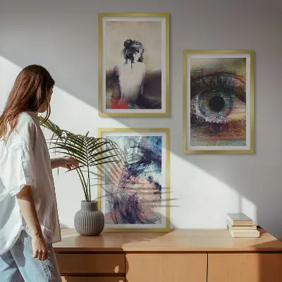 Wanddecoratieset schilderijen abstract portret van een vrouw met emoties