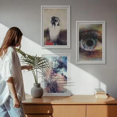 Wanddecoratieset schilderijen abstract portret van een vrouw met emoties