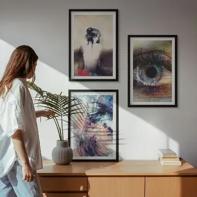 Wanddecoratieset schilderijen abstract portret van een vrouw met emoties