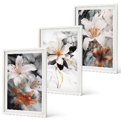 Wanddecoratie set schilderijen Kwiaty marmur biel czerń