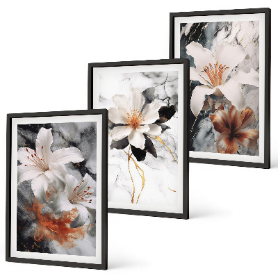 Wanddecoratie set schilderijen Kwiaty marmur biel czerń