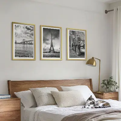 Wanddecoratie set schilderijen met stadsgezichten van bruggen en de Eiffeltoren