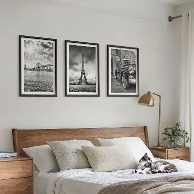 Wanddecoratie set schilderijen met stadsgezichten van bruggen en de Eiffeltoren