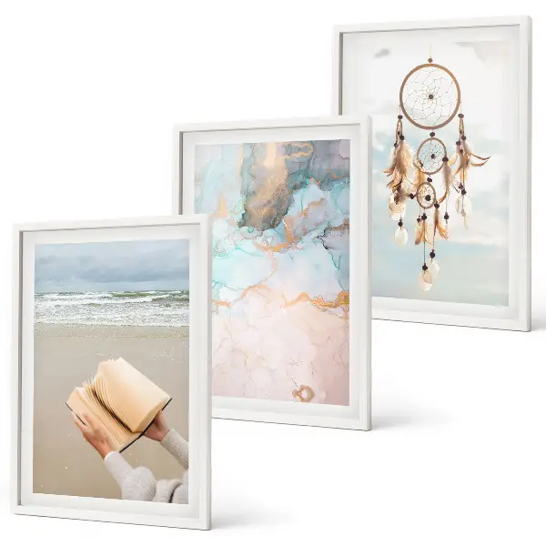 Fotowand abstracte print met zee en boeken in boho stijl