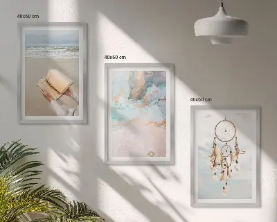 Fotowand abstracte print met zee en boeken in boho stijl