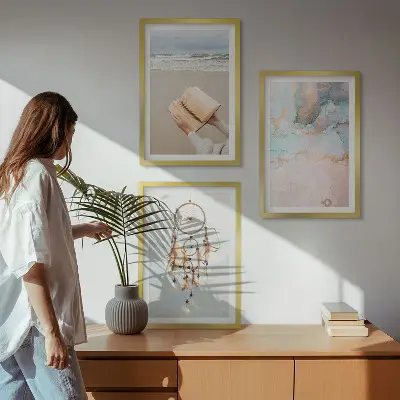 Fotowand abstracte print met zee en boeken in boho stijl