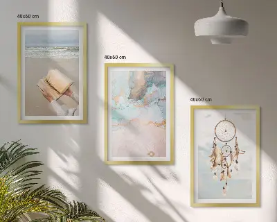 Fotowand abstracte print met zee en boeken in boho stijl