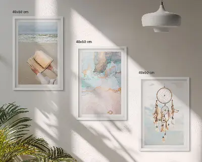 Fotowand abstracte print met zee en boeken in boho stijl