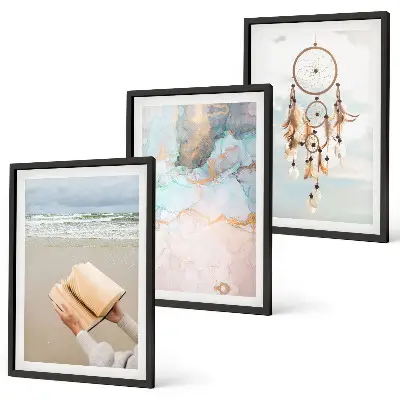 Fotowand abstracte print met zee en boeken in boho stijl