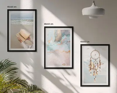 Fotowand abstracte print met zee en boeken in boho stijl