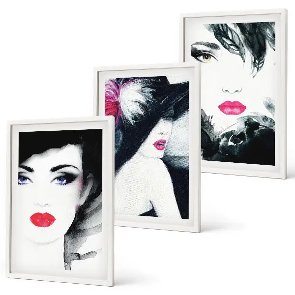 Wanddecoratieset schilderijen portretten van vrouwen met lippen
