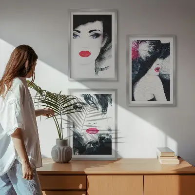 Wanddecoratieset schilderijen portretten van vrouwen met lippen