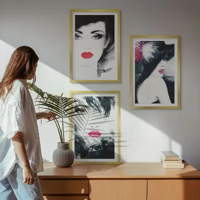 Wanddecoratieset schilderijen portretten van vrouwen met lippen