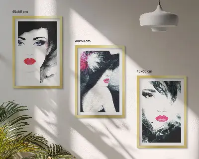 Wanddecoratieset schilderijen portretten van vrouwen met lippen