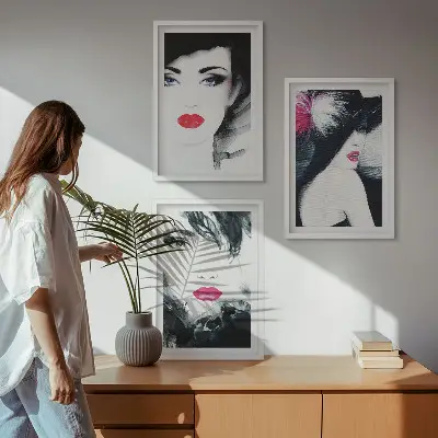 Wanddecoratieset schilderijen portretten van vrouwen met lippen
