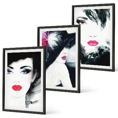 Wanddecoratieset schilderijen portretten van vrouwen met lippen