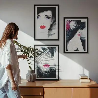 Wanddecoratieset schilderijen portretten van vrouwen met lippen