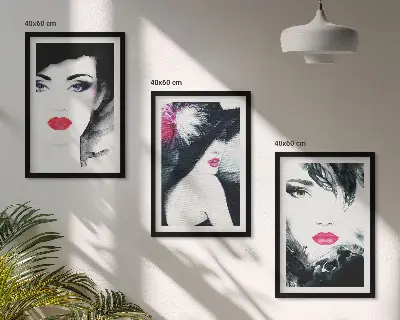 Wanddecoratieset schilderijen portretten van vrouwen met lippen