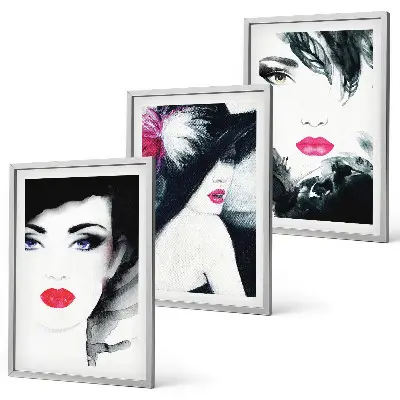 Wanddecoratieset schilderijen portretten van vrouwen met lippen