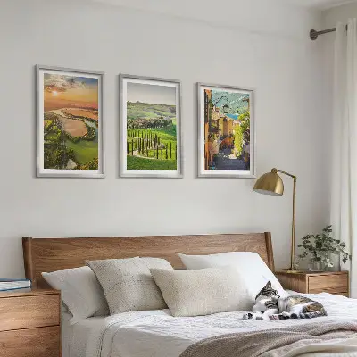 Wanddecoratieset met schilderijen met Italiaanse landschappen van rivieren en straten