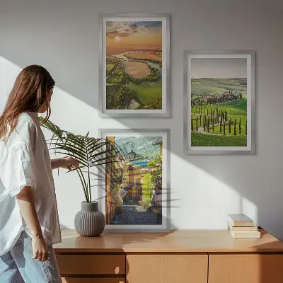 Wanddecoratieset met schilderijen met Italiaanse landschappen van rivieren en straten