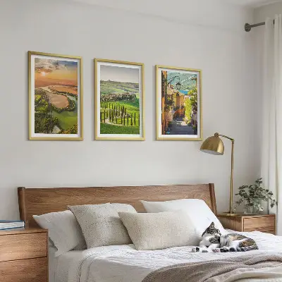 Wanddecoratieset met schilderijen met Italiaanse landschappen van rivieren en straten