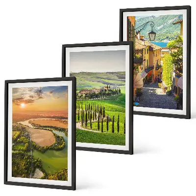 Wanddecoratieset met schilderijen met Italiaanse landschappen van rivieren en straten