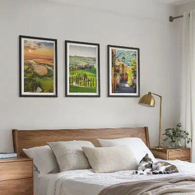Wanddecoratieset met schilderijen met Italiaanse landschappen van rivieren en straten