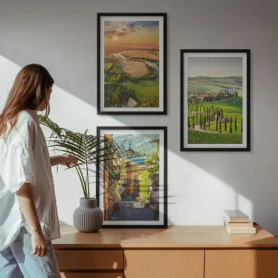 Wanddecoratieset met schilderijen met Italiaanse landschappen van rivieren en straten