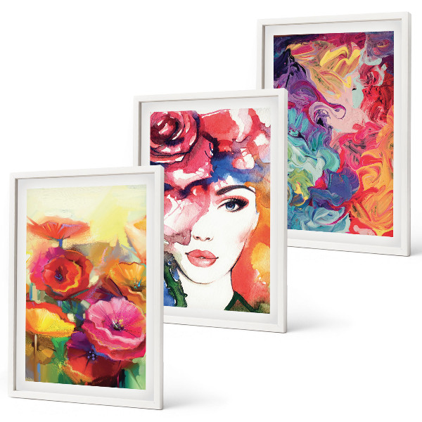 Wanddecoratie set schilderijen Kwiaty intensywne portret kobiety