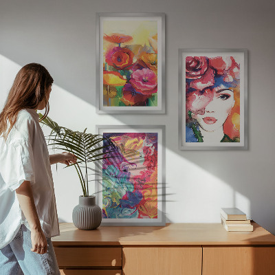 Wanddecoratie set schilderijen Kwiaty intensywne portret kobiety