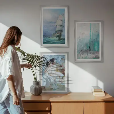 Wanddecoratieset schilderijen abstracte danseressen op zee