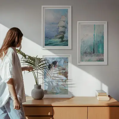 Wanddecoratieset schilderijen abstracte danseressen op zee