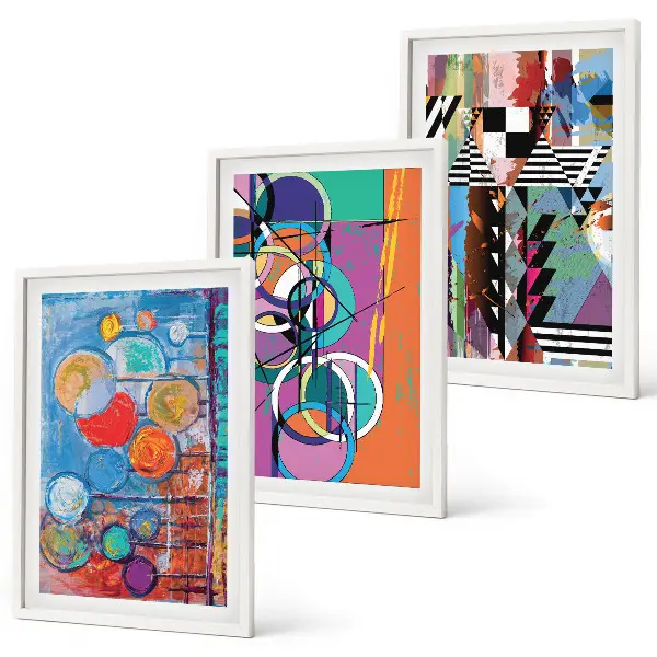 Wanddecoratieset met schilderijen kleurrijke abstracte geometrische cirkels
