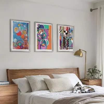 Wanddecoratieset met schilderijen kleurrijke abstracte geometrische cirkels