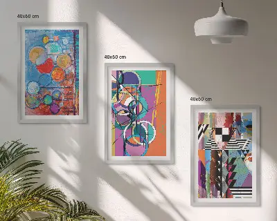 Wanddecoratieset met schilderijen kleurrijke abstracte geometrische cirkels