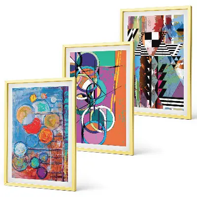 Wanddecoratieset met schilderijen kleurrijke abstracte geometrische cirkels