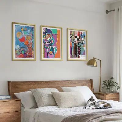 Wanddecoratieset met schilderijen kleurrijke abstracte geometrische cirkels