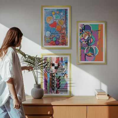 Wanddecoratie set schilderijen Kolorowe abstrakcje okręgi geometria