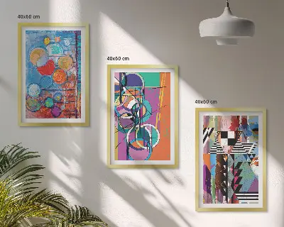 Wanddecoratieset met schilderijen kleurrijke abstracte geometrische cirkels