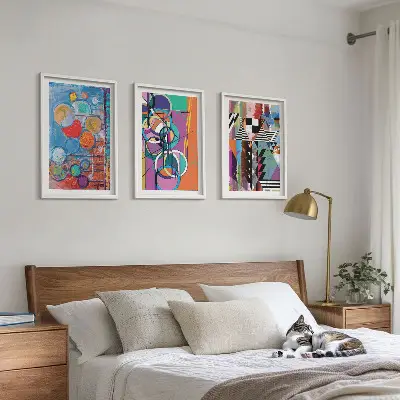 Wanddecoratieset met schilderijen kleurrijke abstracte geometrische cirkels