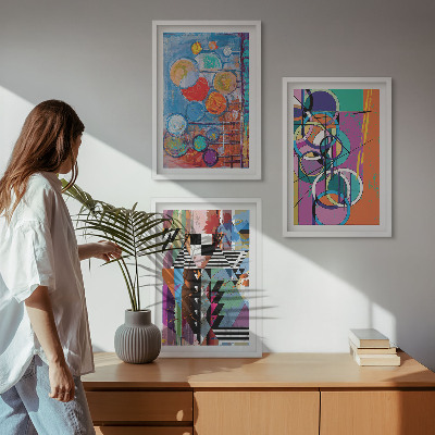 Wanddecoratie set schilderijen Kolorowe abstrakcje okręgi geometria