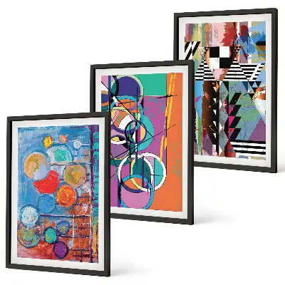 Wanddecoratieset met schilderijen kleurrijke abstracte geometrische cirkels