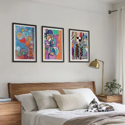 Wanddecoratieset met schilderijen kleurrijke abstracte geometrische cirkels
