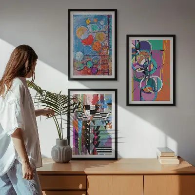 Wanddecoratieset met schilderijen kleurrijke abstracte geometrische cirkels