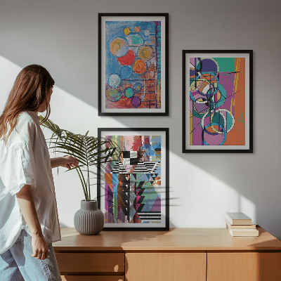 Wanddecoratie set schilderijen Kolorowe abstrakcje okręgi geometria