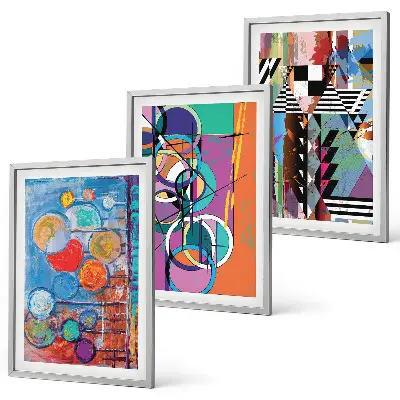 Wanddecoratieset met schilderijen kleurrijke abstracte geometrische cirkels
