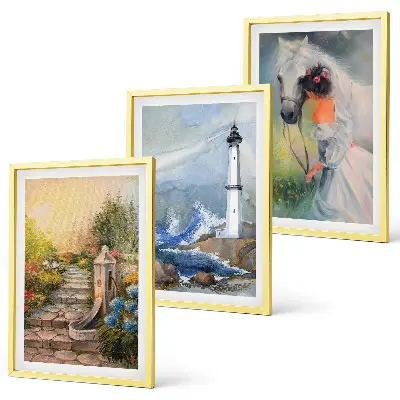Wanddecoratieset schilderijen scène van een vuurtoren met een meisje en een paard