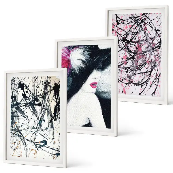 Wanddecoratieset met schilderijen abstracte verfpatronen met hoed